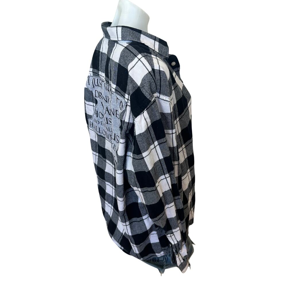 Hocus Pocus Plaid Flannel Shirt XL Halloween Candy Wine Upcycled Unique Funny - Picture 3 of 5